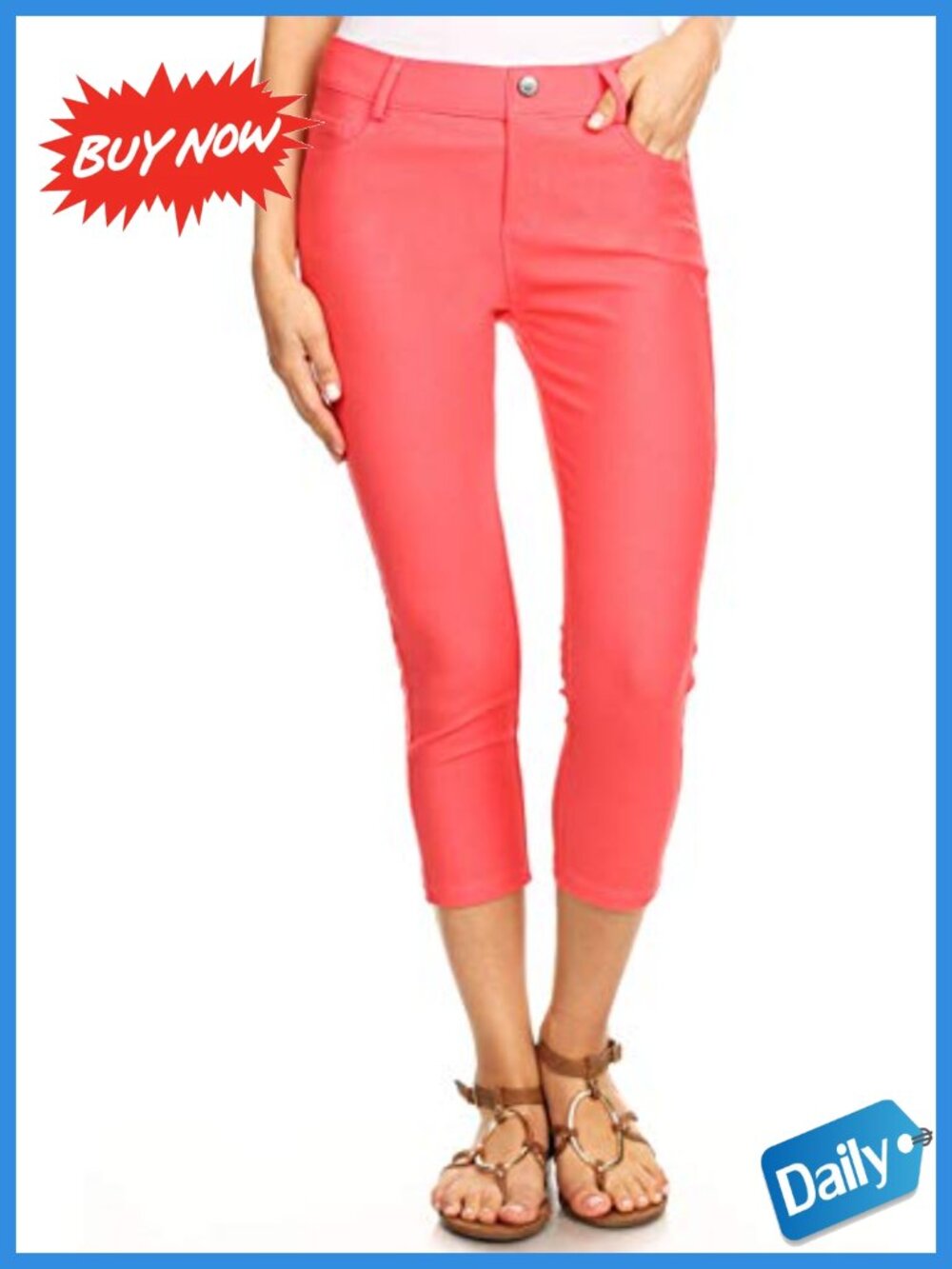 Capri Jeggings Stretch Slimming Jean Leggings Pull On 5 Pocket Mid Rise